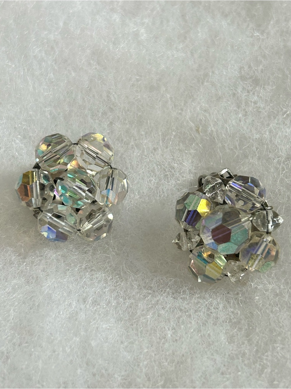 4-$50 Crystal Cluster Clip Earrings - Iridescent Clear